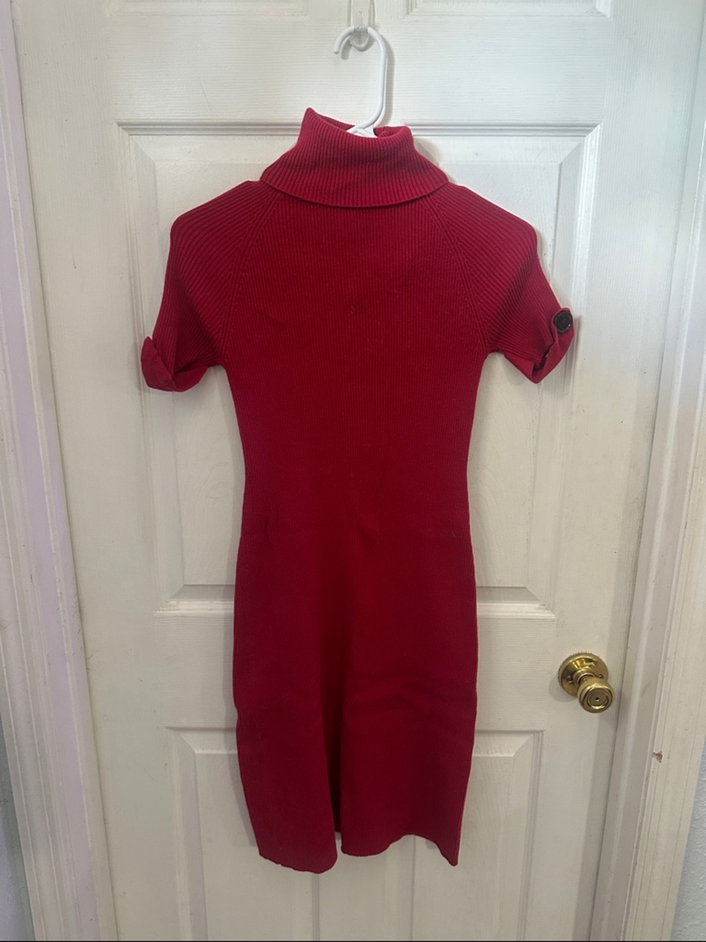 Moda International Red Ribbed Turtleneck Mini Dress
